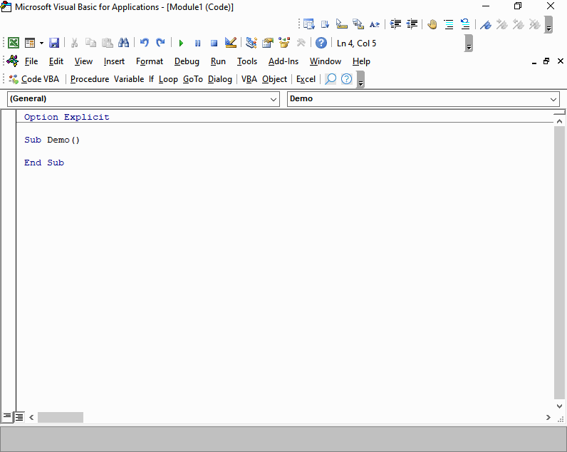 demo using Code VBA IntelliSense to create If construction and conditionm
